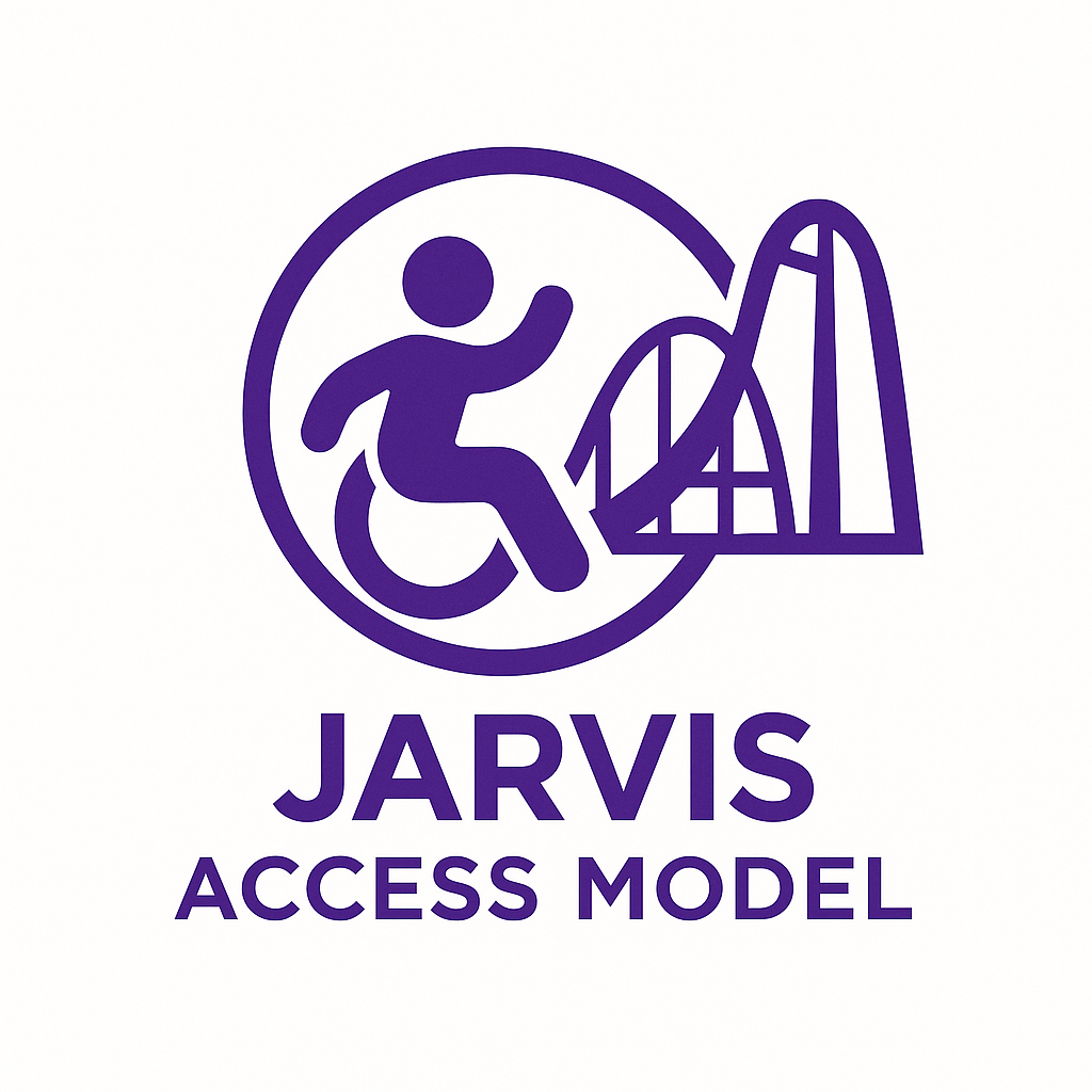 Jarvis Access Model symbol showing a wheelchair user beside a rollercoaster track