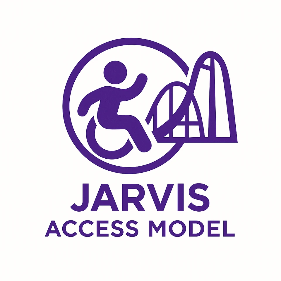 Jarvis Access Model symbol showing a wheelchair user beside a rollercoaster track